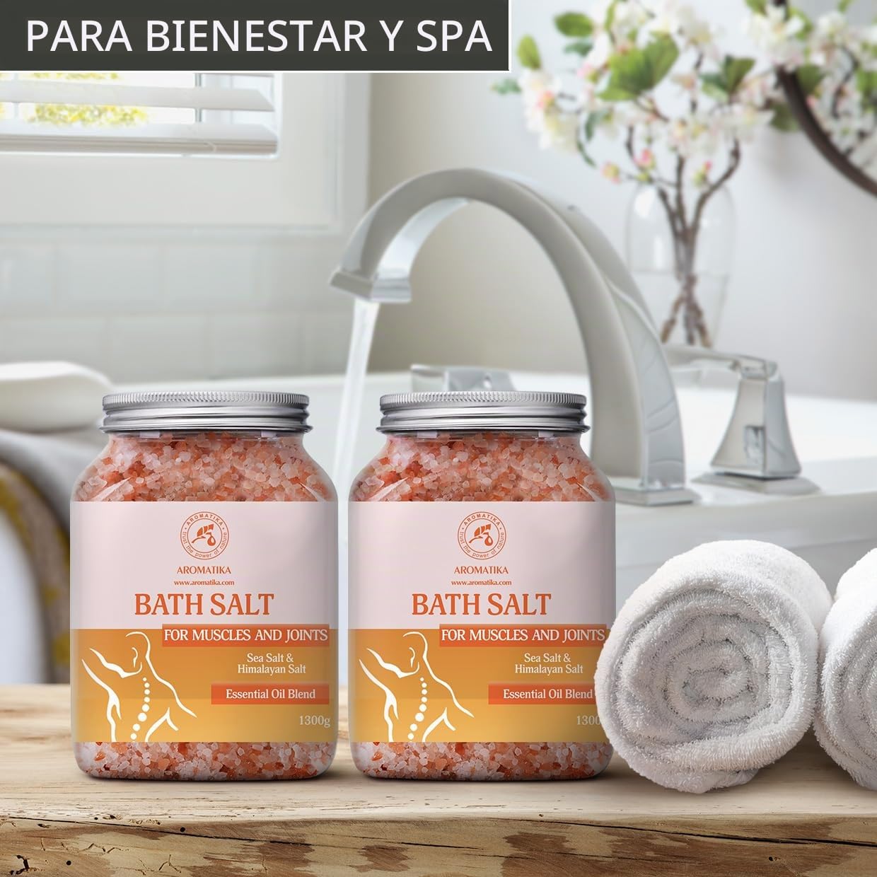 Sales de Baño Set Articulaciones & Músculos 2х1300g - Aceites Esenciales de Lavanda & Salvia & Romero - 100% Natural Sale Marina - Cuidado del Cuerpo - Baños de Relajación - Calma - Aromaterapia