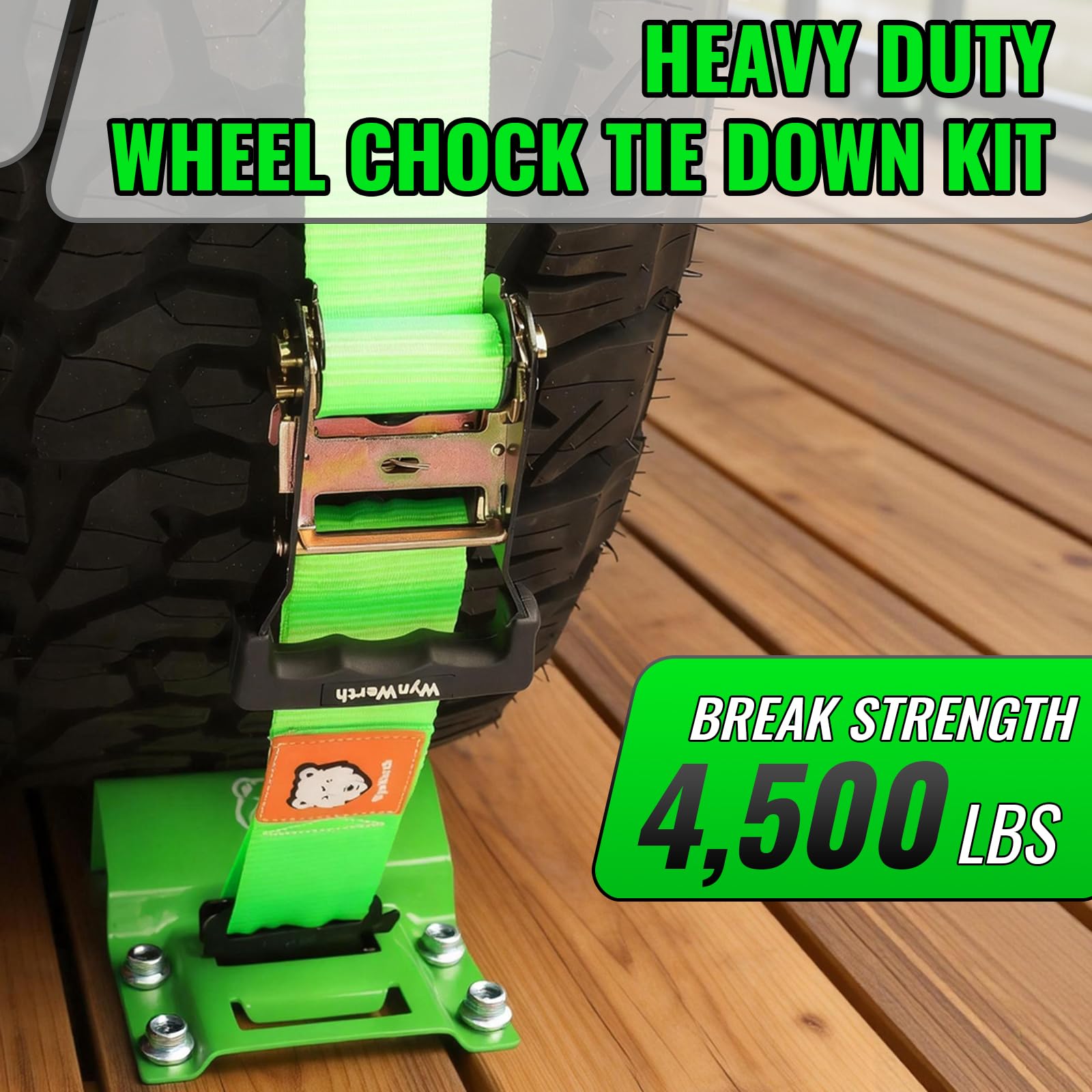 Unterlegkeil Spanngurt-Set für Anhänger, E-Track, robustes Radspann-Set für Rasen, UTV, SUV, Rasenmäher und Traktoren – 2041 kg Bruchfestigkeit, 2er-Pack, 5,1 cm x 2,4 m