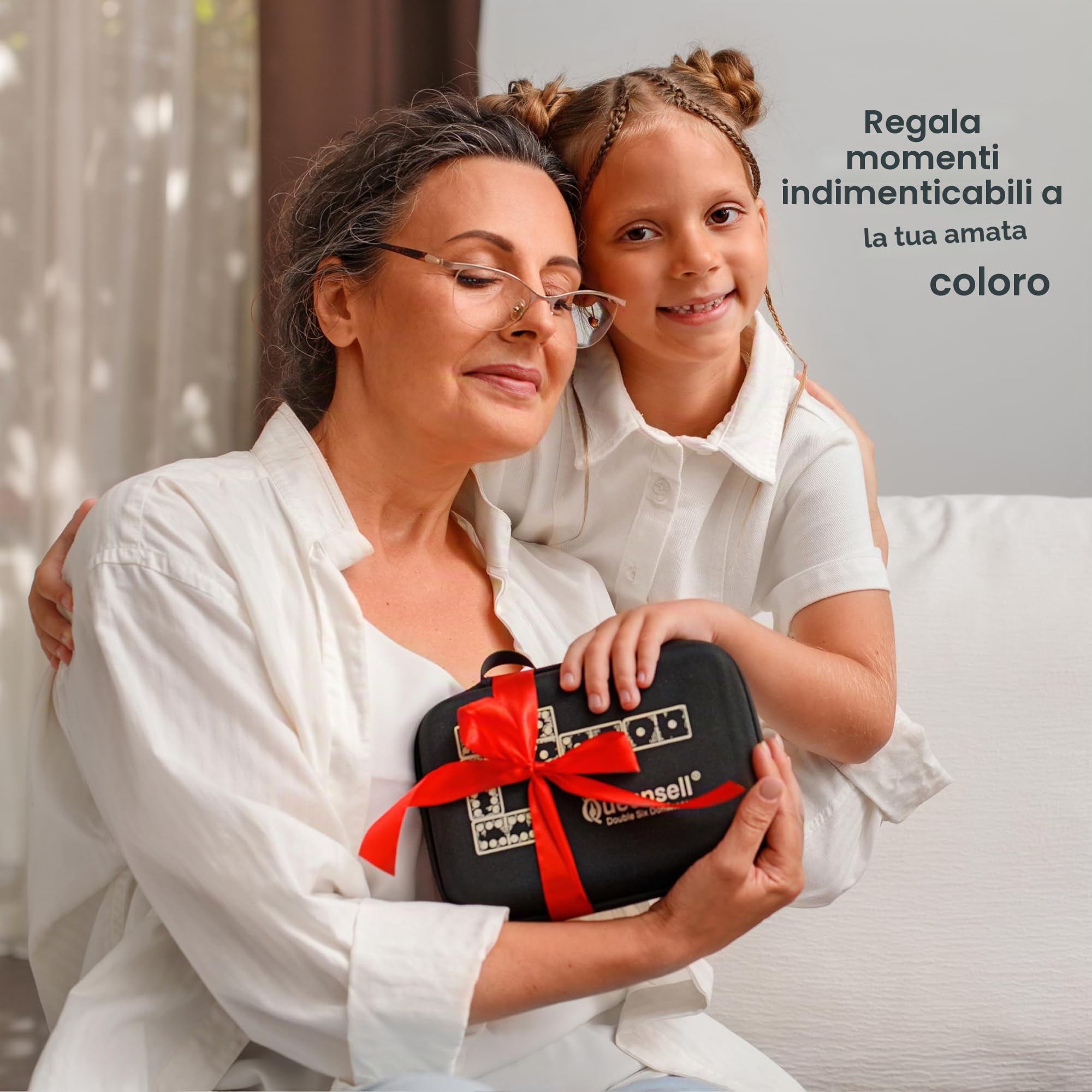 Queensell Domino Set per Adulti con 4 Rastrelliere in Legno