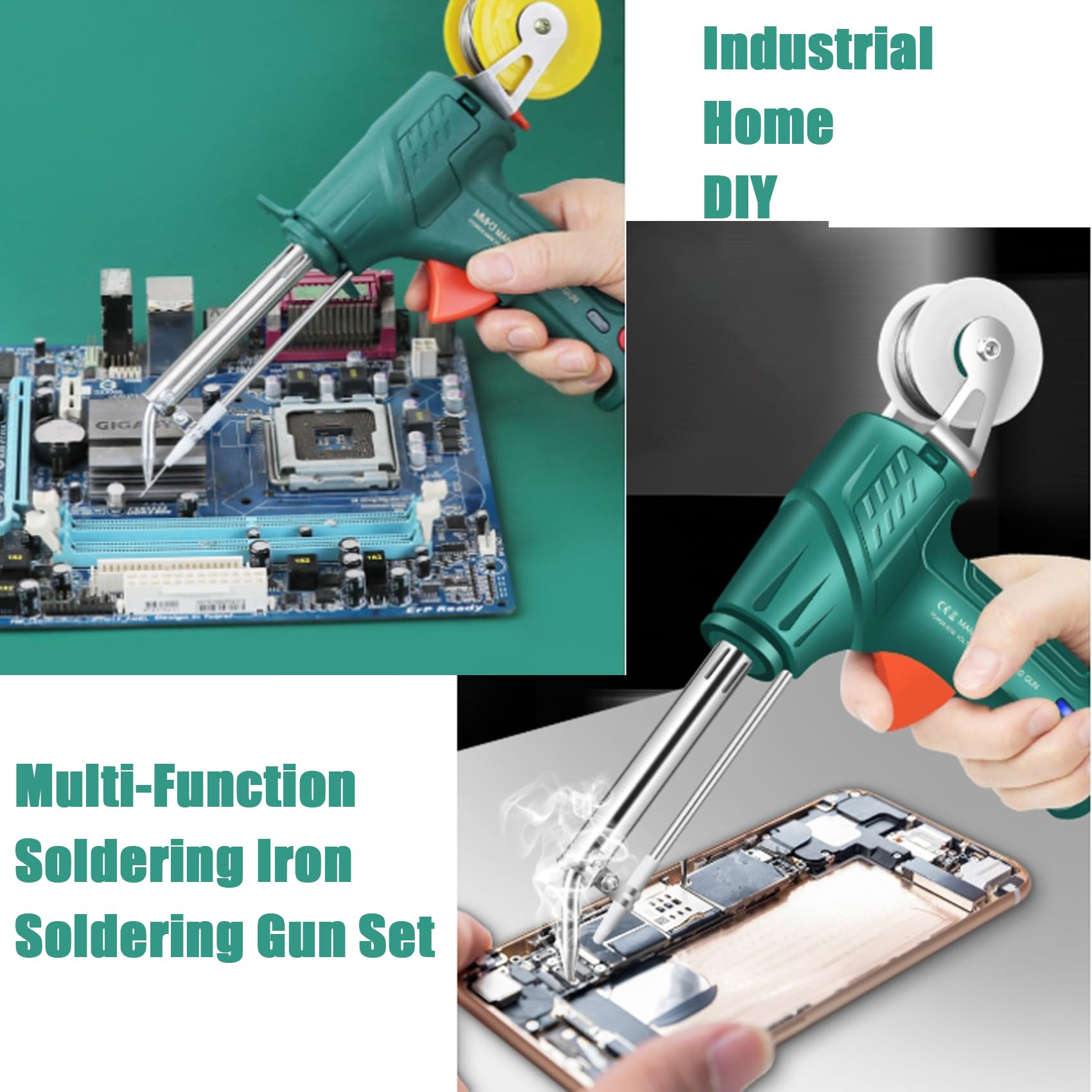 Internally Heated Industrial Laser Welding Tools, Portable Multi-Function Soldering Iron Soldering Gun Set for Rust Removal/Cutting/Welding (green,C)