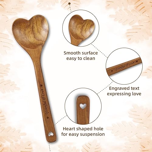 Miniatura 7 de Cucharas de madera con forma de corazón, cuchara de madera en forma de corazón, utensilios de cocina para cocinar con amor, regalos únicos para el