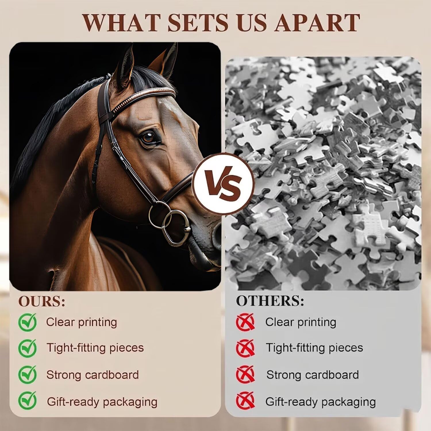 cavallo animale domestico Puzzle 1500 Pezzi per Adulti, Puzzle in Legno -Collezione Classica con Poster Incluso - Sfida di Concentrazione e Passatempo Antistress, Gioco per Famiglia, 87 x 57 cm f0-650