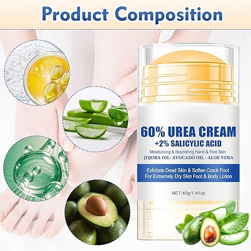 Miniatura 4 de Crema hidratante y antigrietas para pies, 60% urea, hidratante y alivia las grietas y la sequedad, crema para pies para manos y talones, reparación