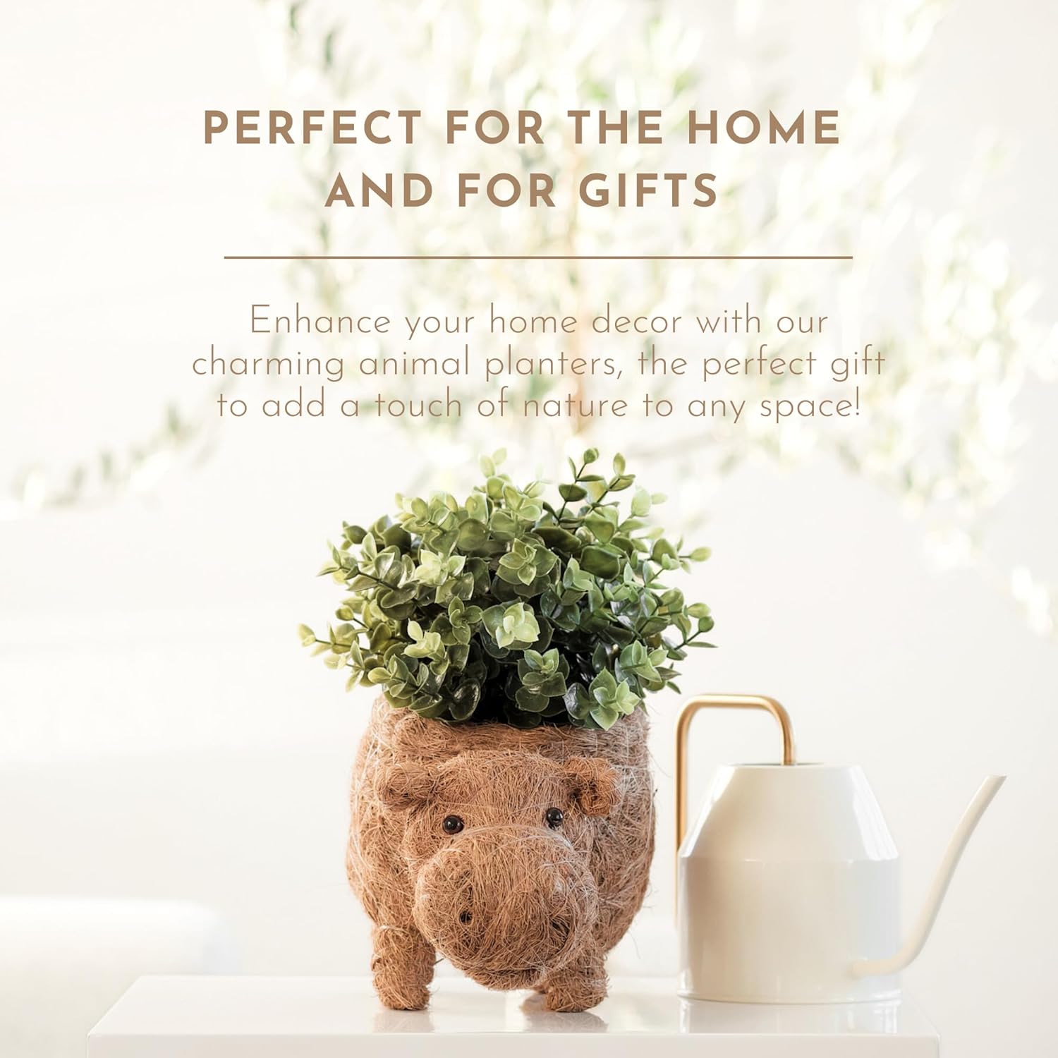 LIKHA Animal Indoor Planter - Artisan Crafted Unique Handmade Eco-Friendly Decor - Ideal for Succulents, Cacti, Plants - (Hippo, 4'' Opening)