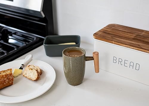 Miniatura 6 de Nat & Jules - Juego de 2 tazas de cerámica con mango de madera, acabado mixto, 11 onzas