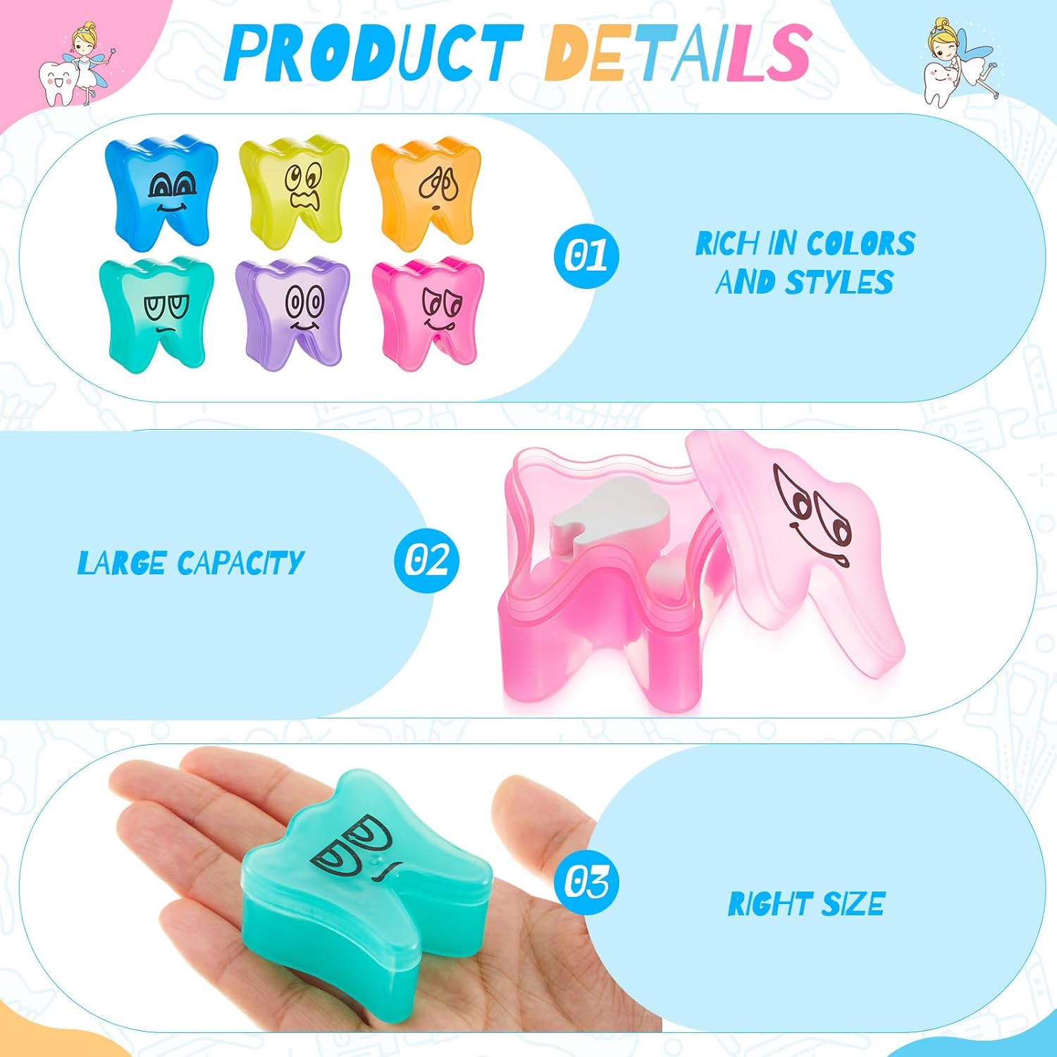 96 Pcs Colorful Tooth Saver Box for Kids Boys Girls Plastic Lost Fairy Tooth Holder Bulk Keepsake for School Classroom Dentist Baby Teeth Party Favor Bag Fillers 6 Colors 1.69*1.69*1.06 Inch