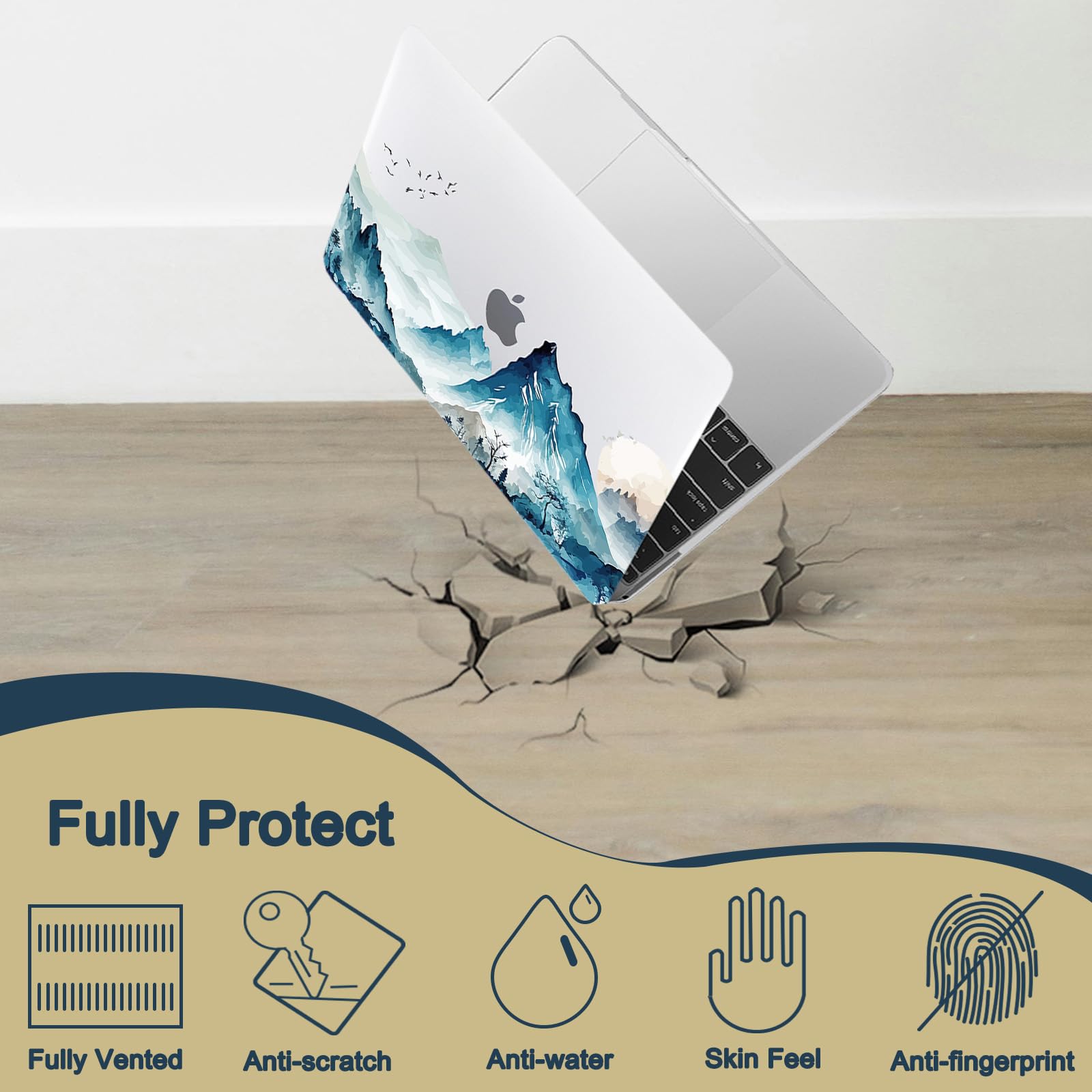 Custodia Laptop per Macbook Air 13 pollici M4 M3 M2,Versione 2025 2024 2022 A2681 A3113 A3240,Case Cover Duro Protection in Plastica per Apple Macbook Air 13,6",Montagna Verde