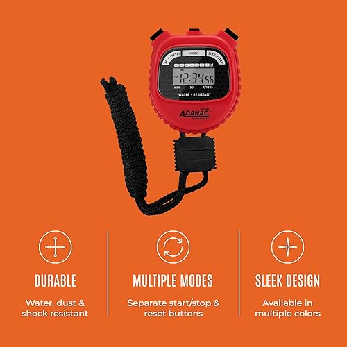Miniatura 3 de Marathon Adanac 3000 cronómetro digital, color rojo, alta precisión de 1100 segundos, resistente al agua, al polvo y a los golpes, cordón de 46