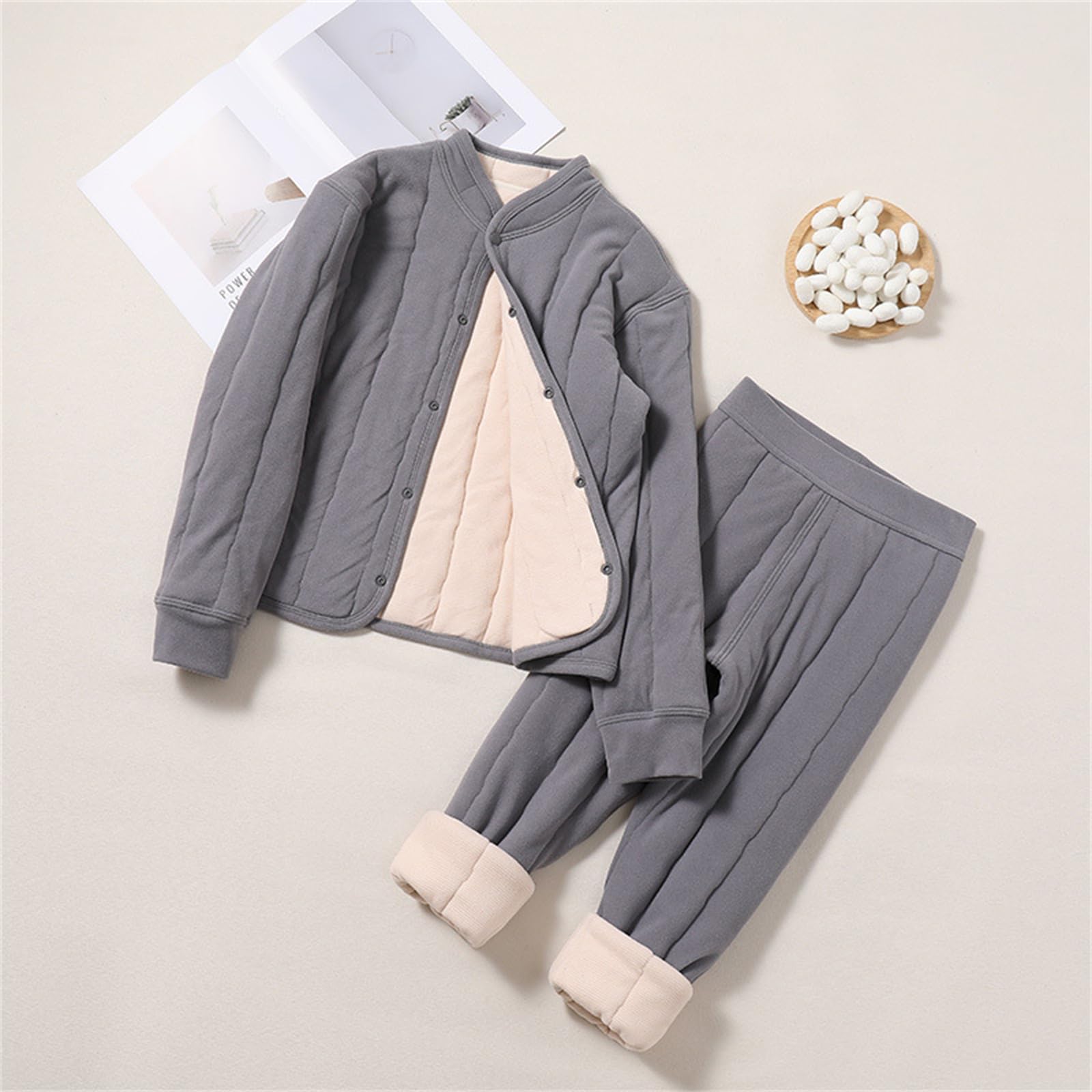 XAGMODSHN 2-teiliges Heimanzug Thermounterwäsche, Dark Grey 170 cm | Heimanzug, Baumwollkleidung, Thermo Unterwäsche für Jungen und Mädchen, passende Nachtwäsche, Winter Pyjama,