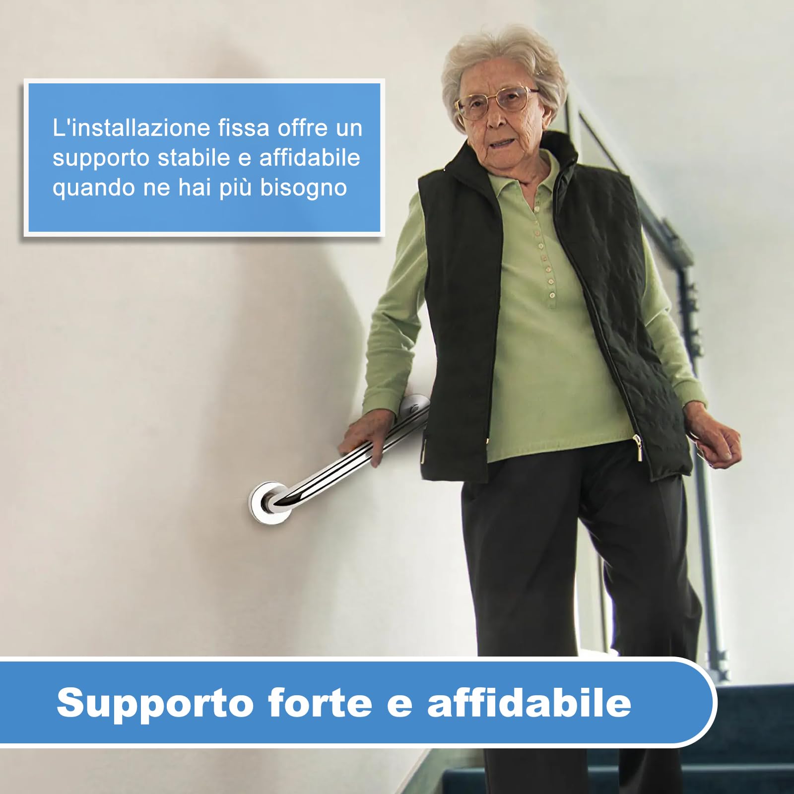 YF Maniglione Bagno, 50 cm Maniglia Doccia Anziani Acciaio Inox 304, Barra di Sicurezza per Doccia, Vasca, WC, Cucina, Scale, Disabili Robusto Corrimano per Gravida Bambini Persone Mobilità Ridotta