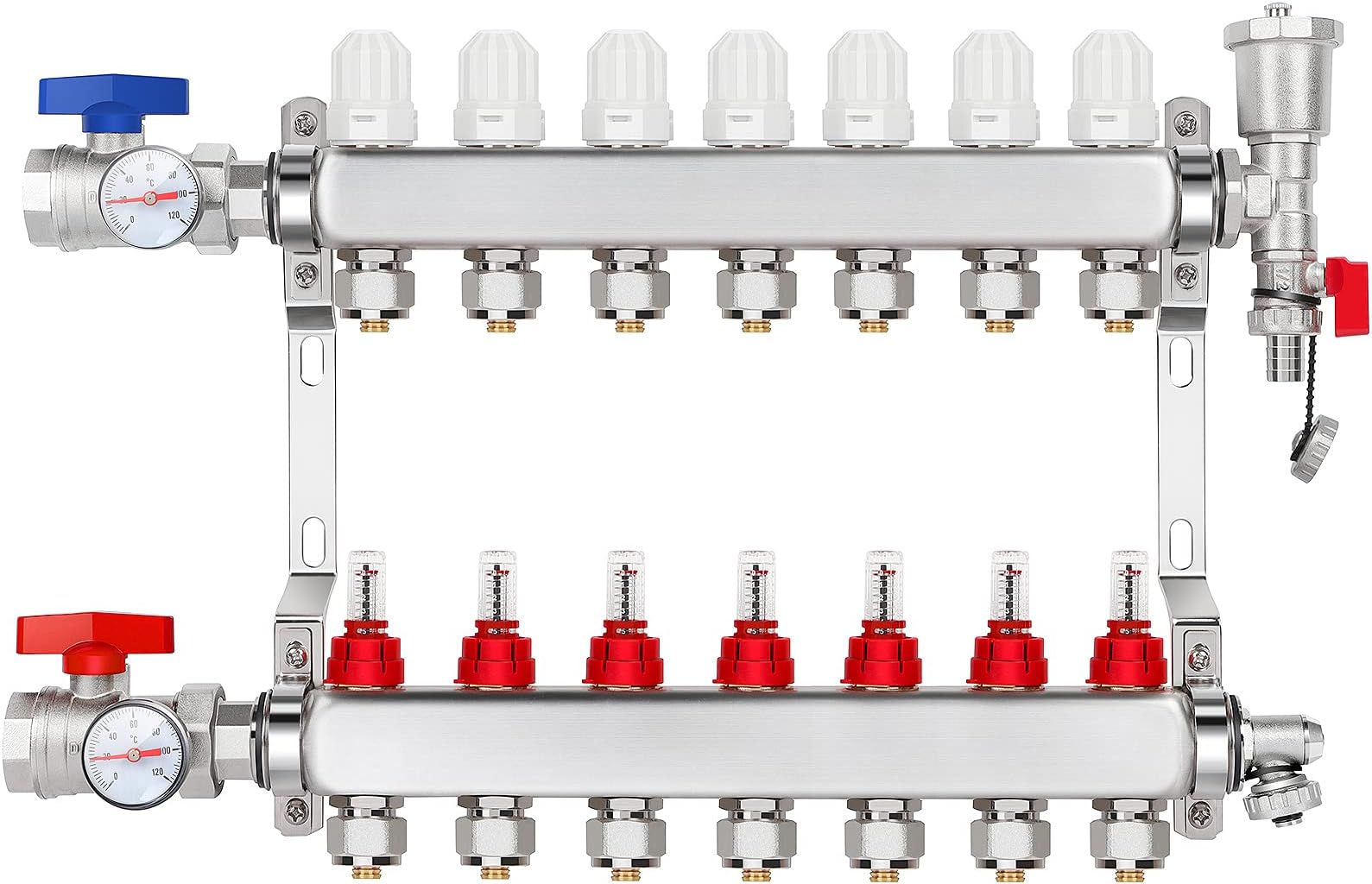 7 Loop PEX Manifold Radiant Floor Heating Set 1/2" PEX Tubing Stainless Steel Set For Hydronic Radiant Floor Heating