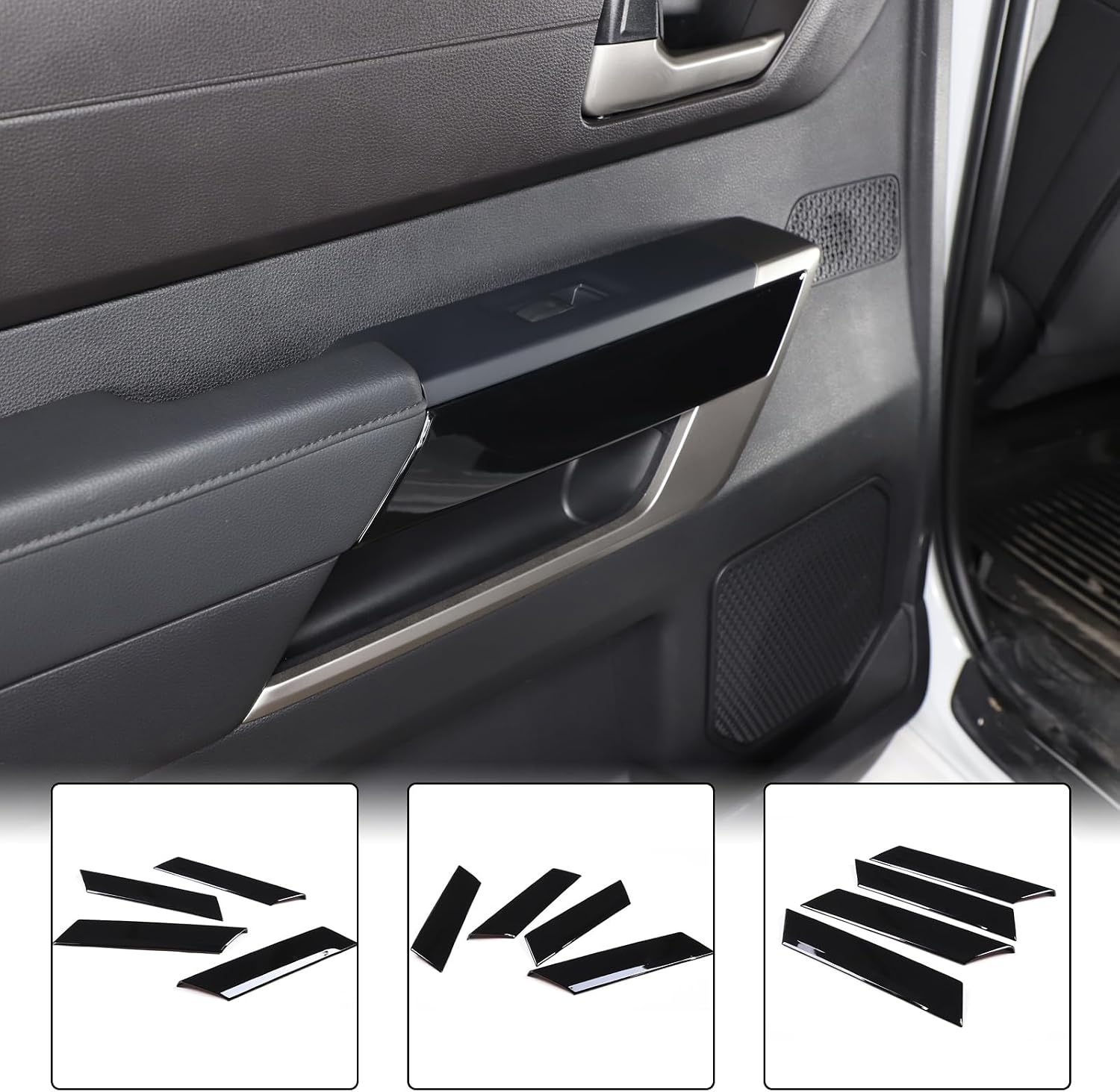 Aunginsy Car Inner Door Panel Strip Trim Cover Compatible with Toyota Tundra 2022+/Sequoia 2023+, Front Rear Door Handle Panel Decorative Cover Protector Accessories(Without Memory Seat Switch Hole)