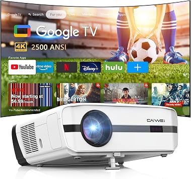 4K Smart Projector with Google TV & Netflix, 2500 ANSI Daylight Home Theater Projector, 70W Dolby Audio, TV Replacement Projector with 2 Wireless Mics, Family Karaoke, ToF Laser Auto Focus, HDMI ARC