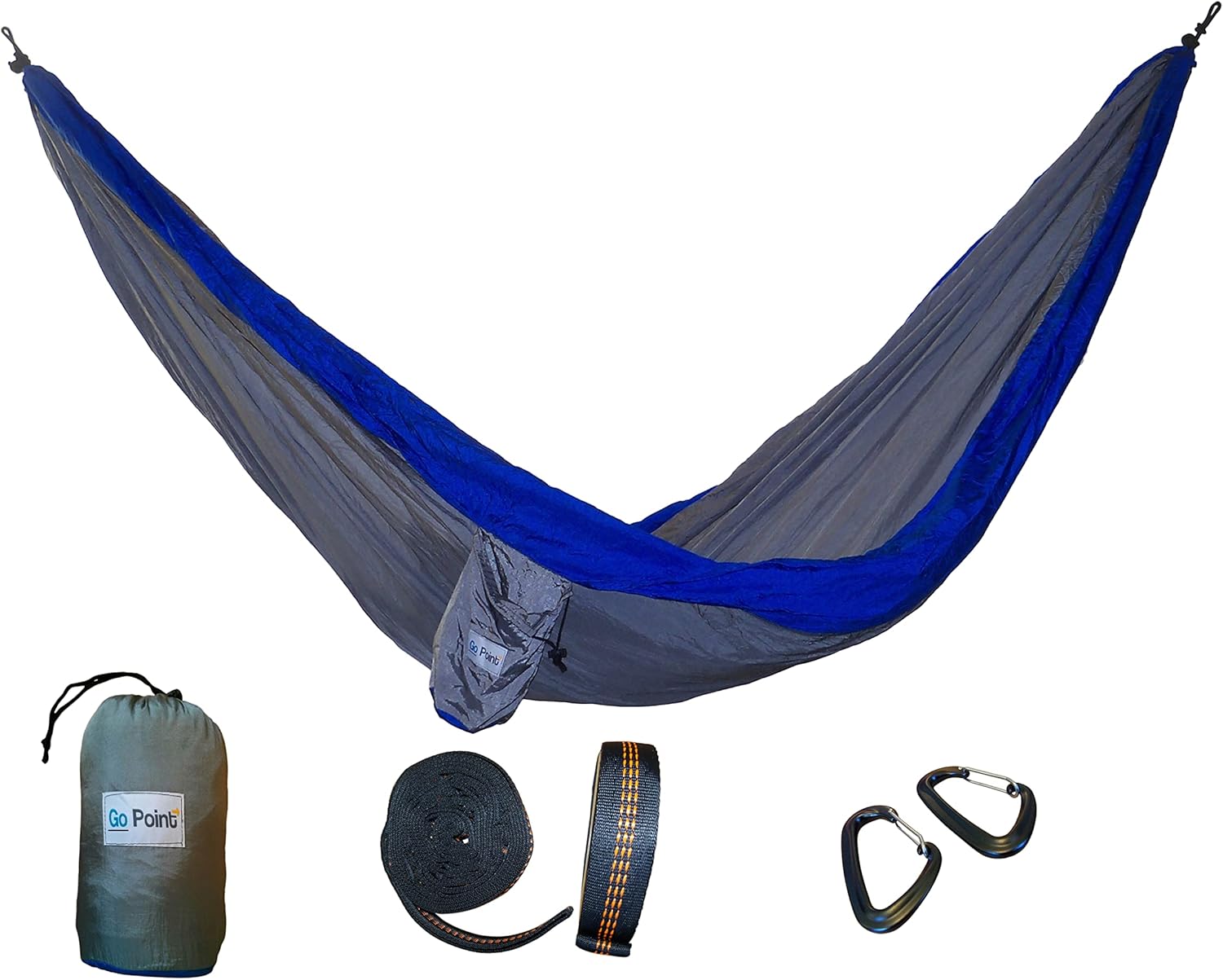 GoPoint Premium Double Parachute Hammock with Tree Straps - Quick and Easy to Hang Portable Lightweight Nylon Camping Hammock