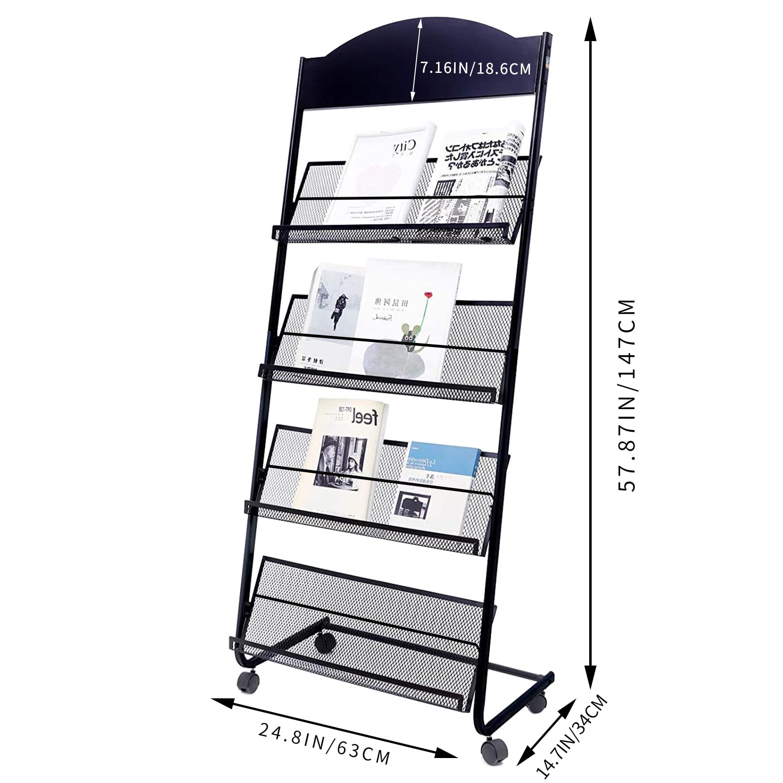 YinghaoFloor Standing Magazine Rack, 4 Layer Iron Magazine Rack Floor, Suitable for the Display of Brochures or Documents in Exhibitions, Shopping Malls, Hospitals, Offices