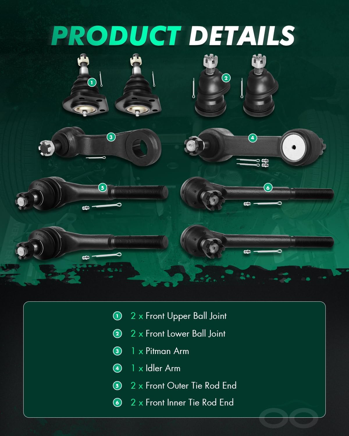 SCITOO 10pcs Suspension Kit Inner Outer Tie Rod End Ball Joint Idler Arm Pitman Arm Fit 1973-1982 For GMC Jimmy RWD 1979-1982 C1500 1973-1974 For Chevy Blazer RWD