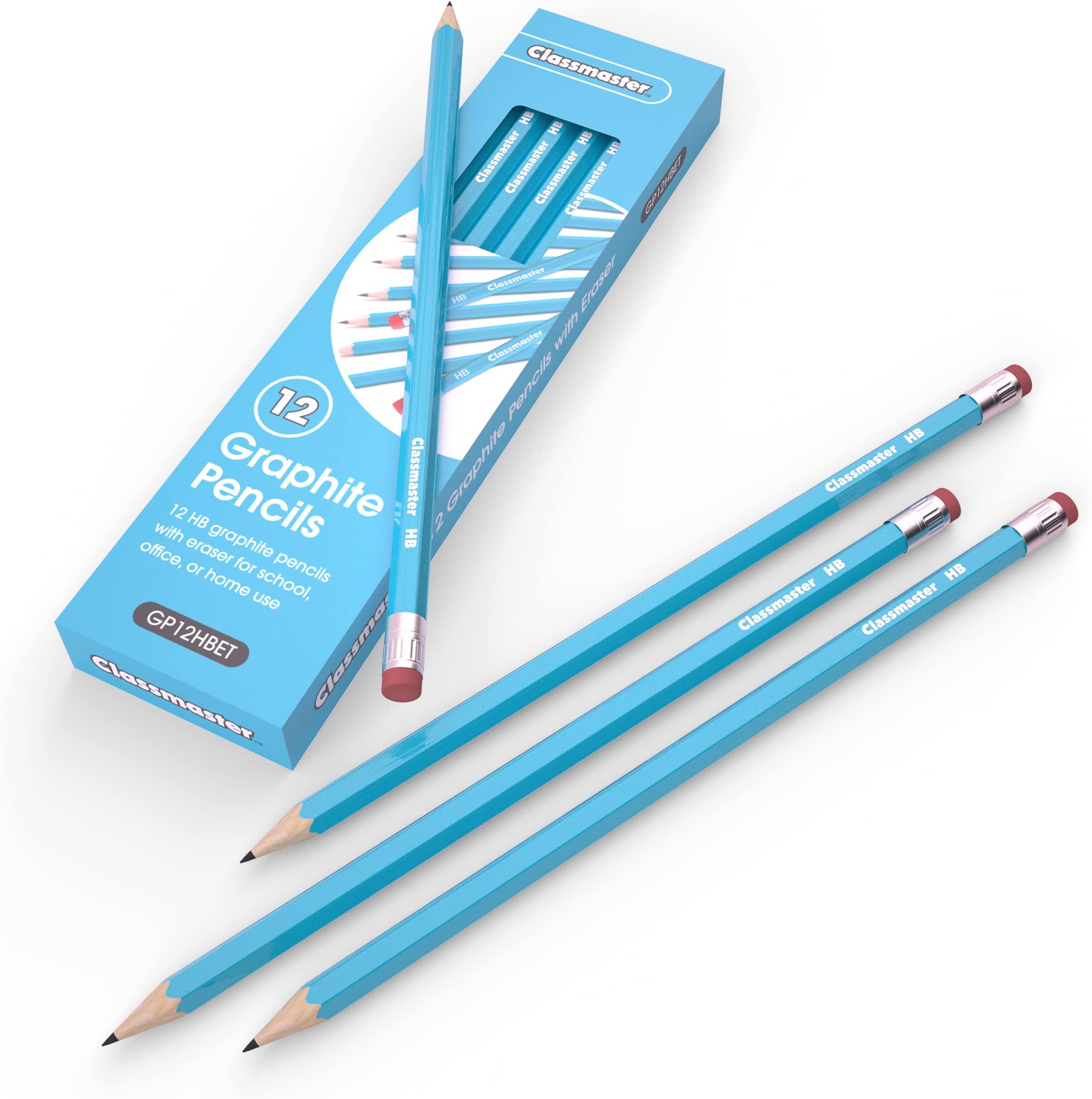 Classmaster GP12HBETHB Graphite Pencils with Erasers - Ideal for Art, Drawing, and Shading (Pack of 12)