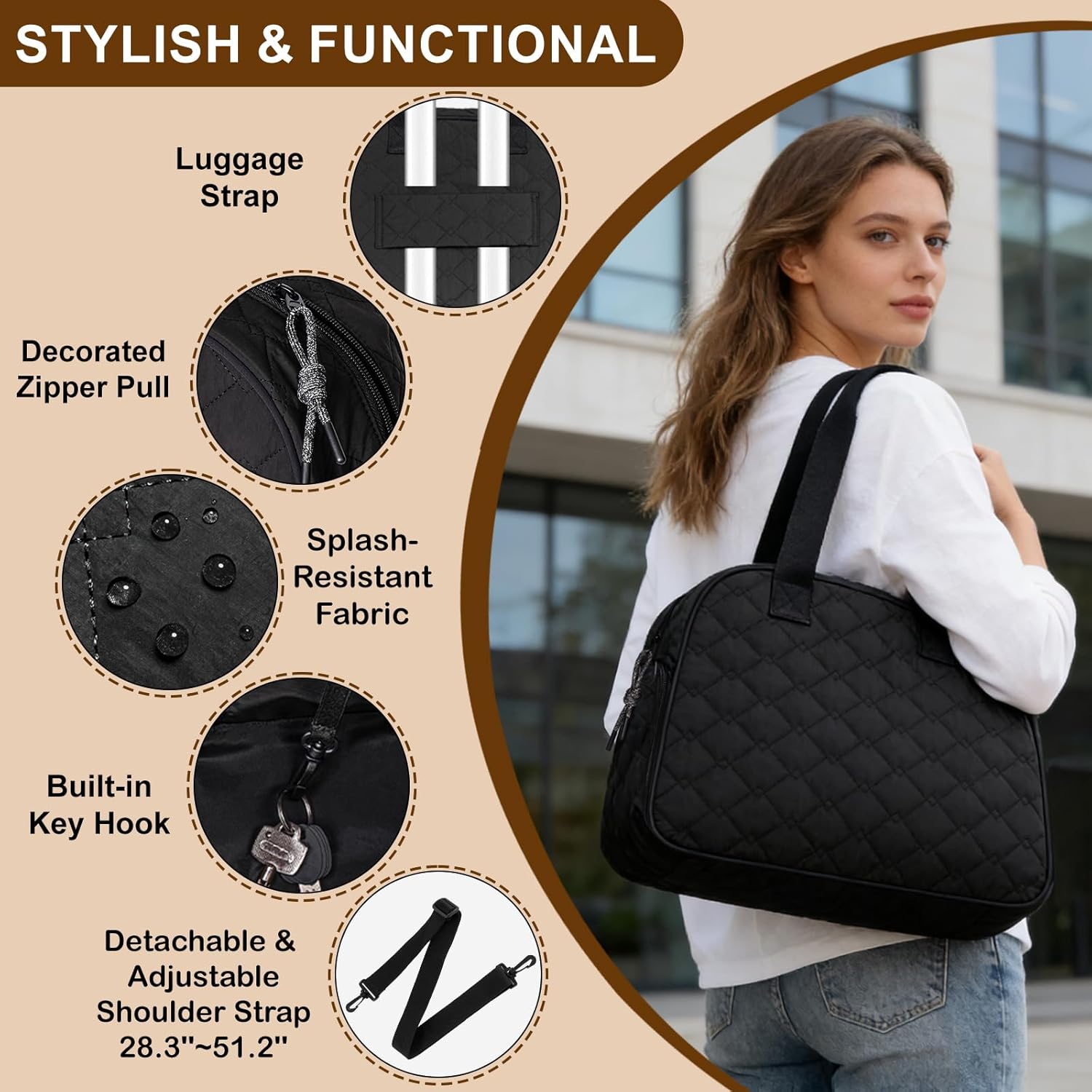 Lunch Tote Bag for Women, Quilted Puffer Work Purse with 15.3 Inch Laptop Compartment, for Office, Teacher, Nurse - Image 6