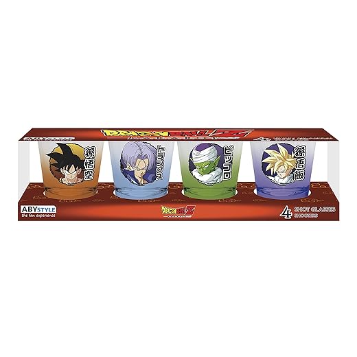 ABYSTYLE Dragon Ball Z Kakarot Heroes 4 Shot Glasses 1.5 Oz. Featuring Goku, Gohan, Piccolo and Trunks DBZ Anime Manga Drinkware Home Essentials Gift