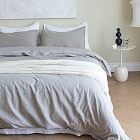 Vista 8 de BISELINA Juego de funda de edredón de lino francés, 2 piezas con cierre de cremallera oculto, mezcla de lino natural, mezcla de algodón