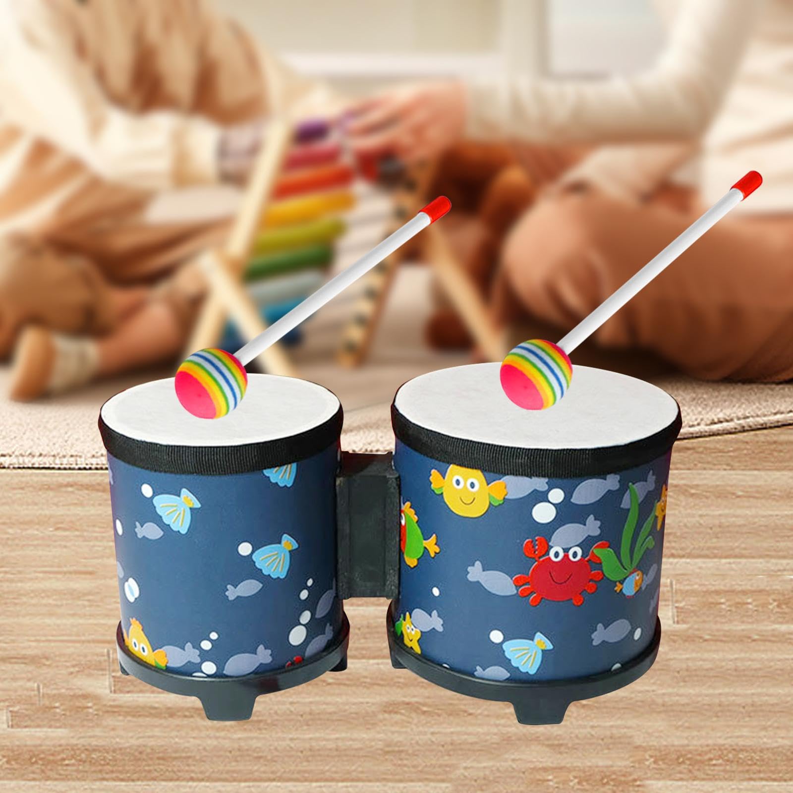 Bongo Drum Set Strumento Percussione Tamburo Musicale Ritmiche Legno Handmade Suono Portatile Adatto per Bambini Adulti Principianti Profession, oceano