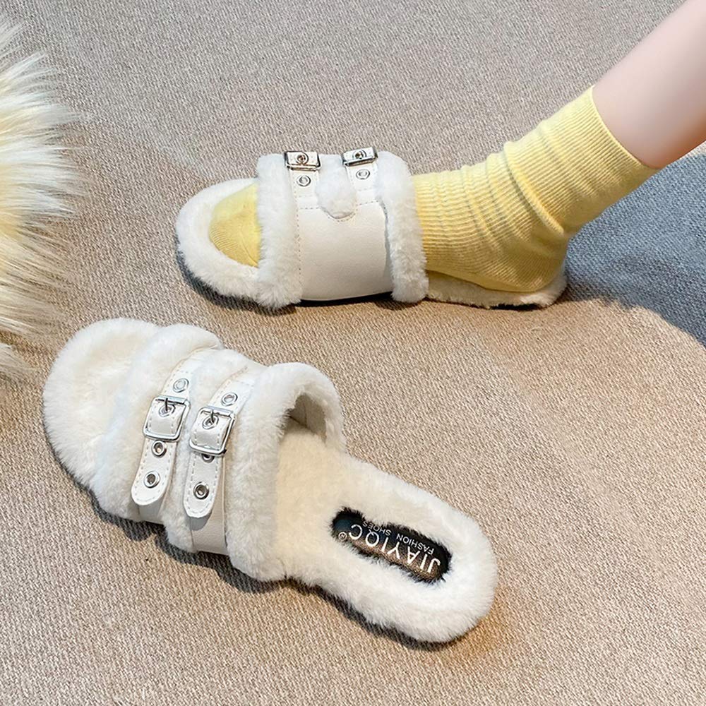 YHQZNLXQ Winter Hausschuhe Frauen Schuhe Flache Rutschen Frauen Flauschige Hausschuhe