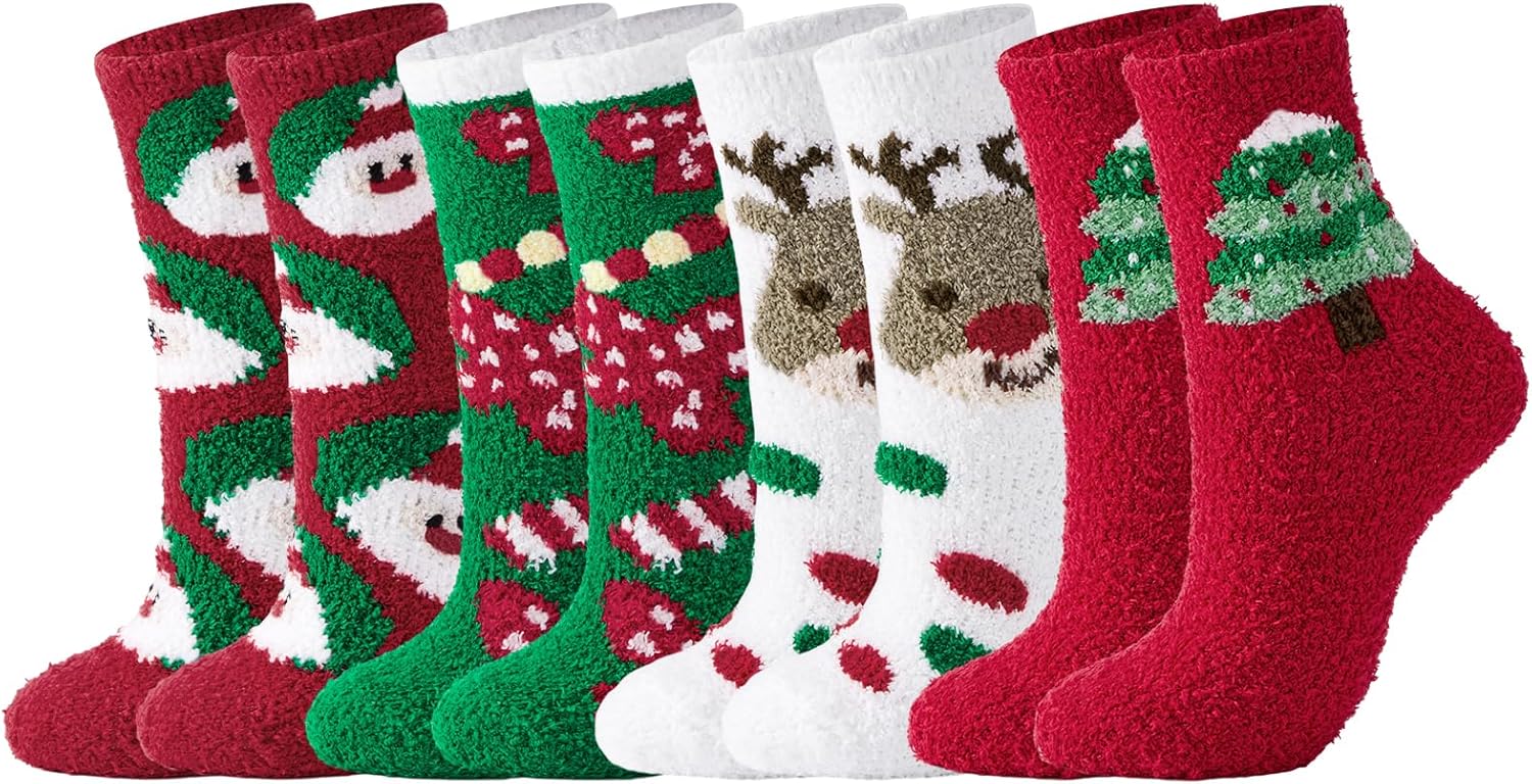 J-BOX Womens Christmas Socks Winter Soft Warm Fuzzy Socks Cozy Fluffy Slipper Socks for Women Mens Gifts(2/4 pairs) - Image 8