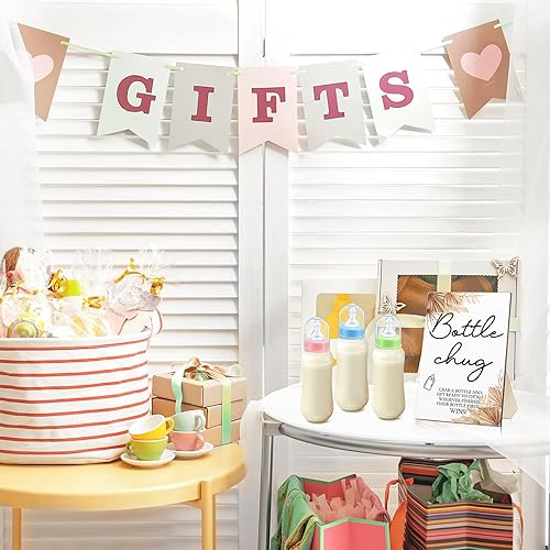 Miniatura 6 de Roowest Bottle Chug Baby Shower Game Favors 12 piezas de botellas de baby shower con 1 letrero de madera para revelación de género suministros de