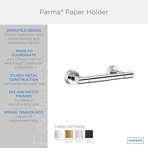 Miniatura 4 de Gerber Parma D446258 - Soporte de pared para papel higiénico de doble poste cromado moderno para pared de baño