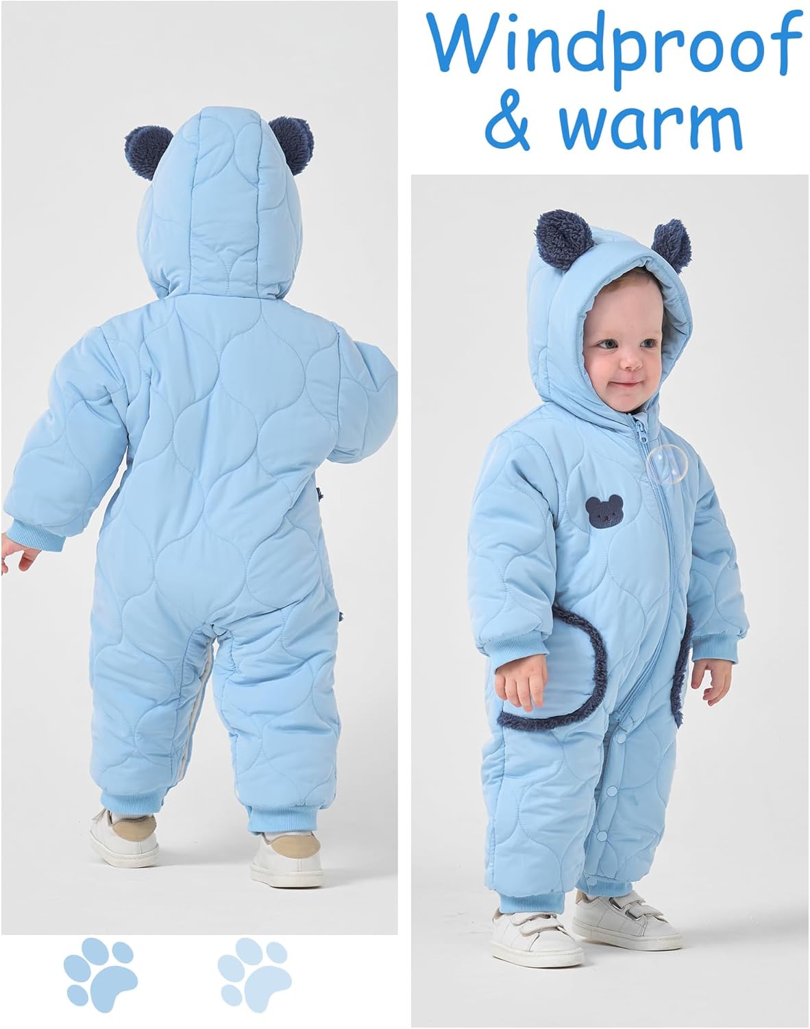 Happy Cherry Baby Girls Boys Warm Snowsuit Long Sleeve Winter Jumpsuit Down Coat Hooded Puffer Romper