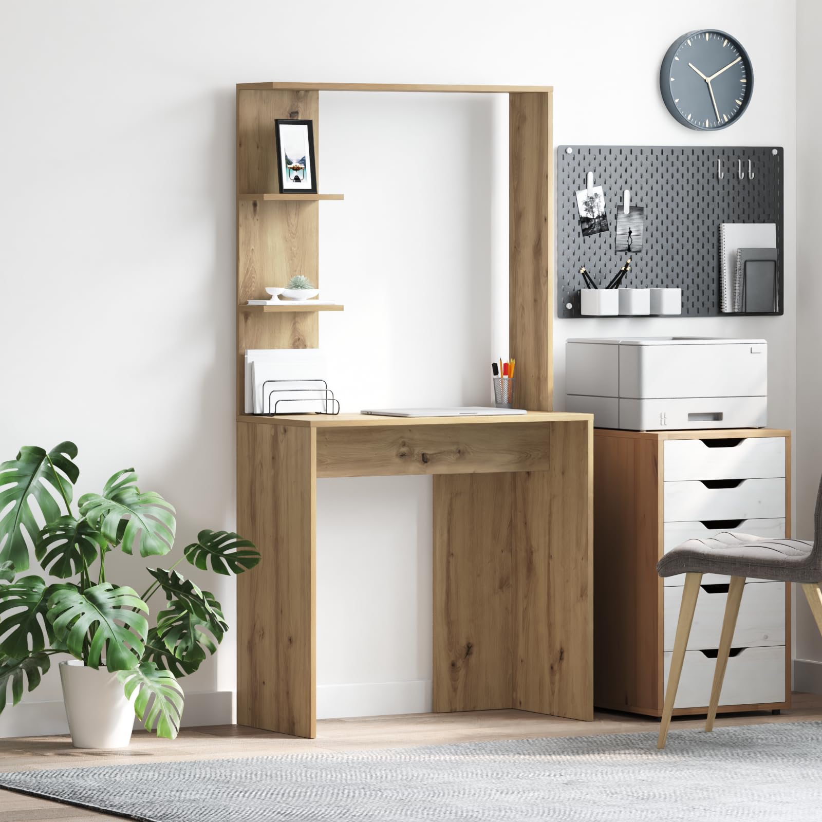 Biurko dębowe z drewna dębowego Artisan Standardowy regał z wbudowanymi półkami – nowoczesne biurko z matowym wykończeniem dębowym do domowego biura, obszaru nauki