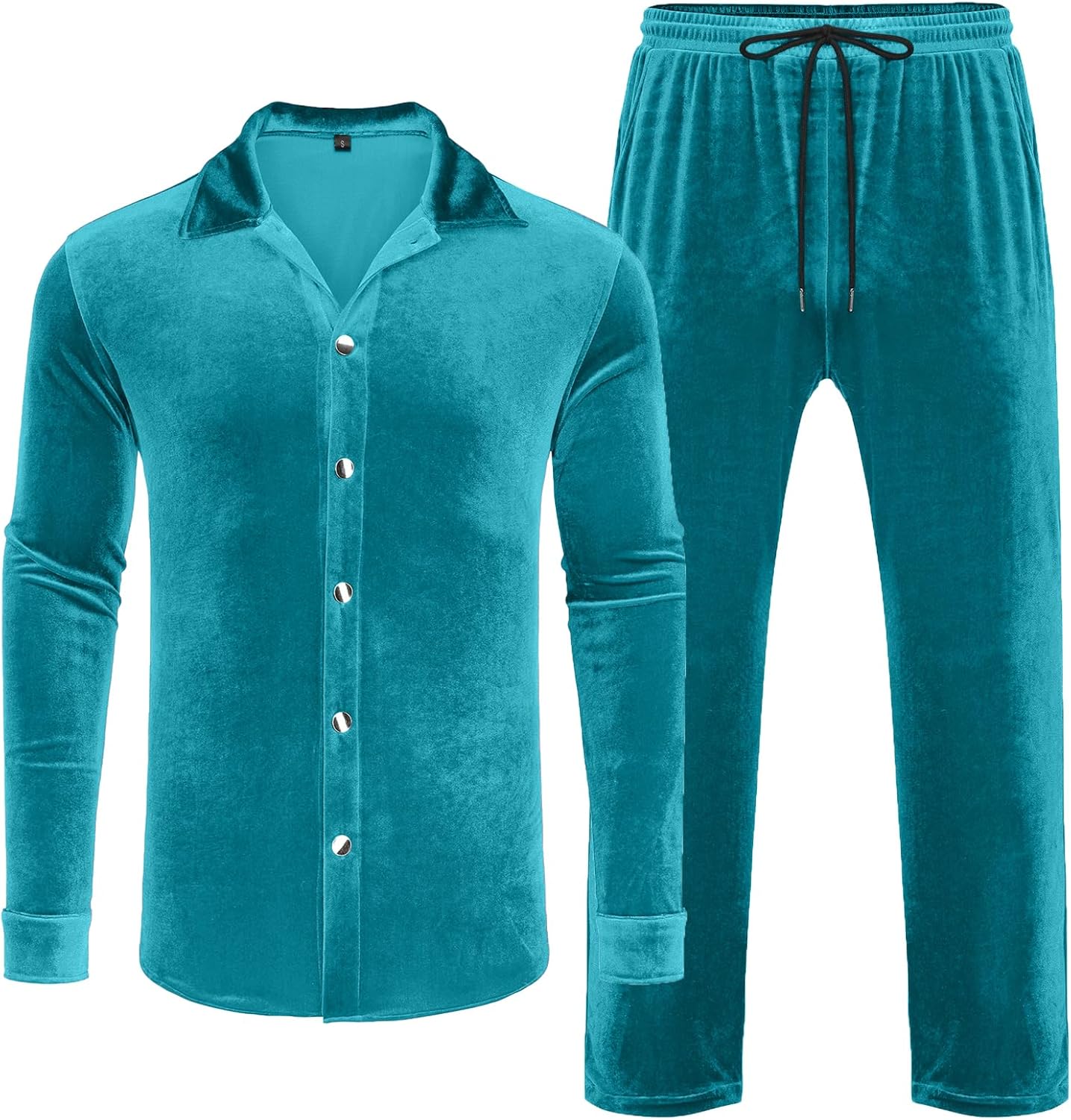 LecGee Men Fall Casual Sets Velvet Long Sleeve Button Down Shirt Elastic Waist Velour Pants 2 Piece Outfits Tracksuit - Image 4