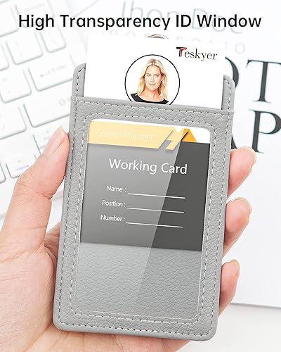 Miniatura 154 de Teskyer - Soporte para tarjetas de identificación con cordón, soporte de cuero para tarjetas de identificación, portatarjetas con cordón, vertical