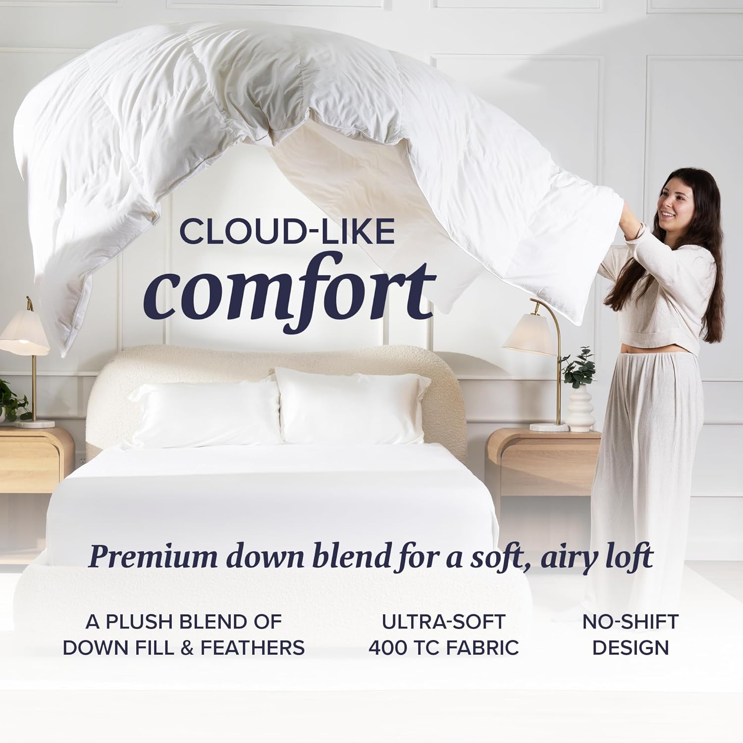 Beckham Hotel Collection Feather Down Comforter – All Season Duvet Insert with Baffle Box Construction, 400 Thread Count Cotton Blend, Responsibly Sourced Down, King/Cal King