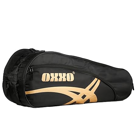 OXXO Premium Badminton Kitbag with. Double Zipper Compartments and Shoe Compartment (Black/Gold)