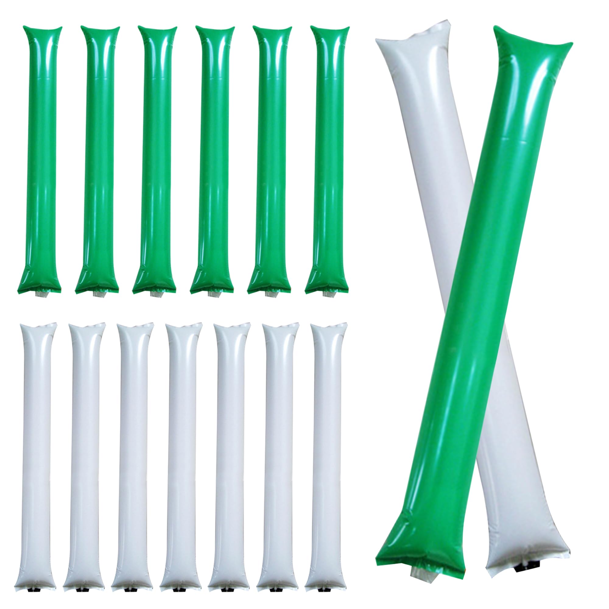 12 Pcs Thunder Sticks Thicken Team Spirit Boom Sticks Inflatable Cheerleading Cheering Sticks Clapper Plastic Noise Makers for Sporting Cheers Basketball Football Events Dance Party (White&Green)