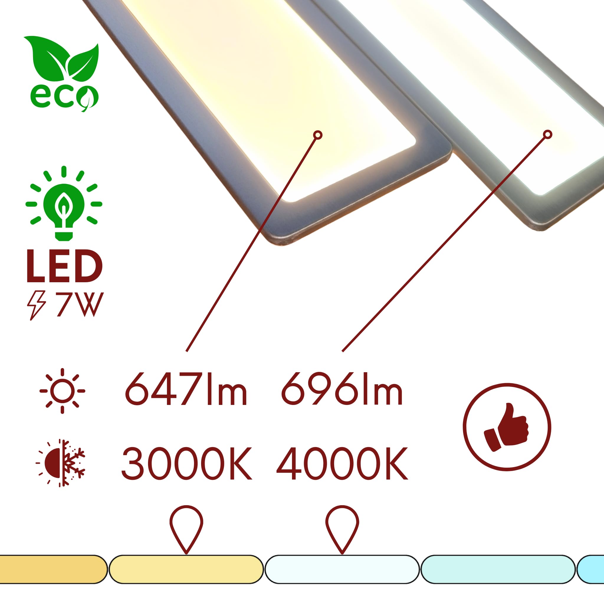 kalb | TooFlatXL LED Unterbauleuchten 1-4er Set mit MonoDot Funkschalter 12V 7W ultraflach 4mm mit XL Lichtfeld 155x55mm Plug&Play mit Netzteil Edelstahl gebürstet 3000K 4000K (4, Neutralweiß)