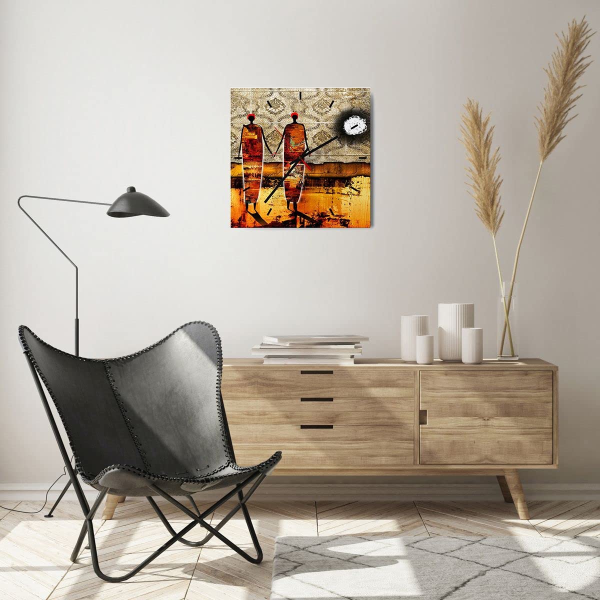 Reloj de Vidrio 40x40cm Cuadrado Decorativo Abstracto Personas - 0659