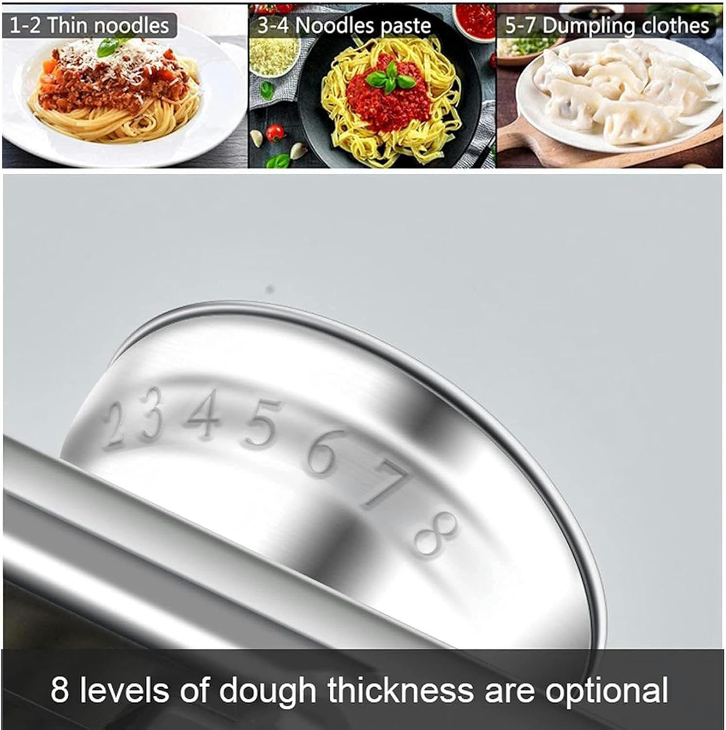 Wzglod Manual Pasta Maker, Stainless Steel Pasta Machine, Noodle Maker with 8 Adjustable Thickness, for Homemade Spaghetti Lasagna or Dumpling Skins