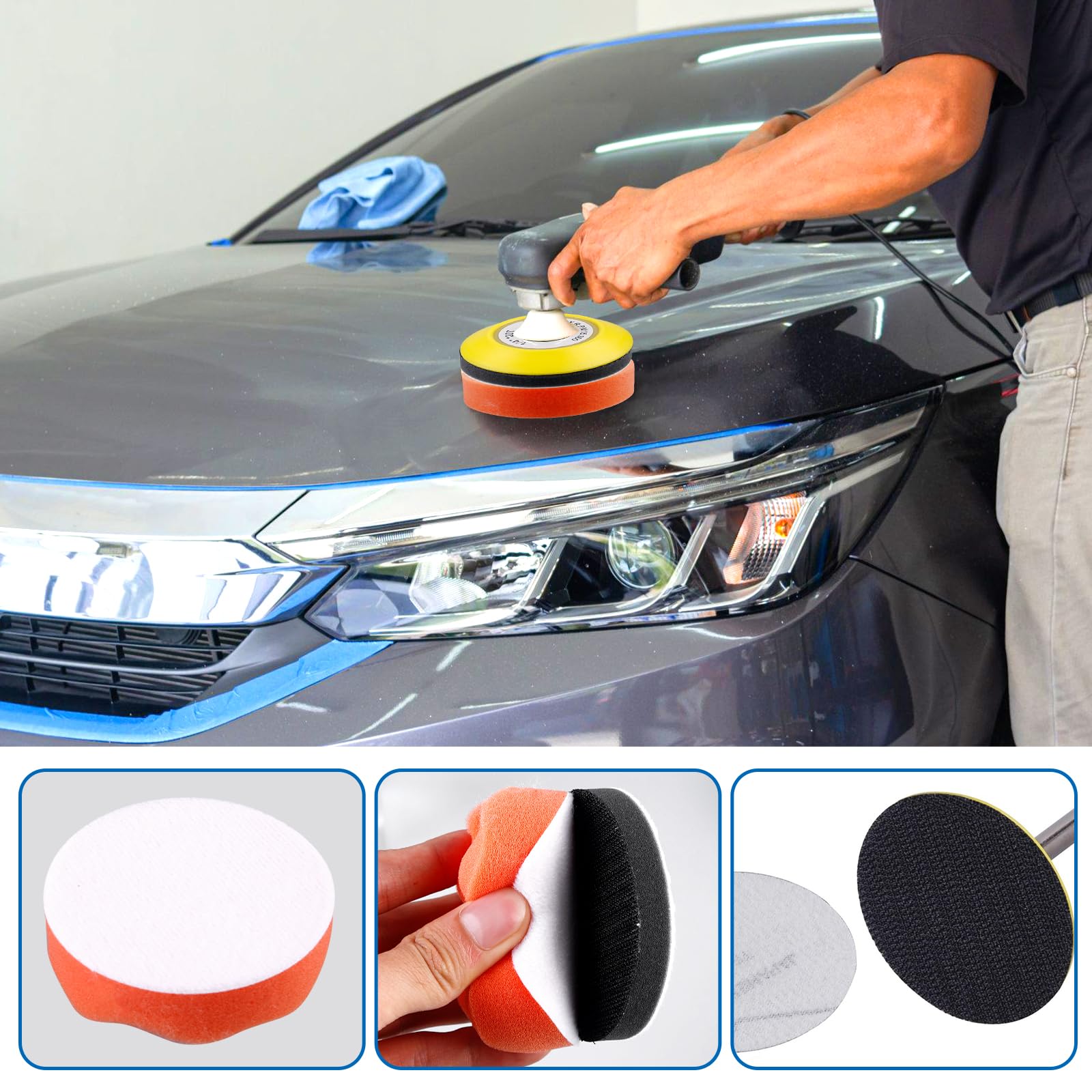 Kit de Restauración de Faros: 41 Piezas Almohadillas de Pulido de Coche, Esponjas de Pulido para Coche para Coche y Moto, Kit de Restauración de Faro DIY con Papel de Lija