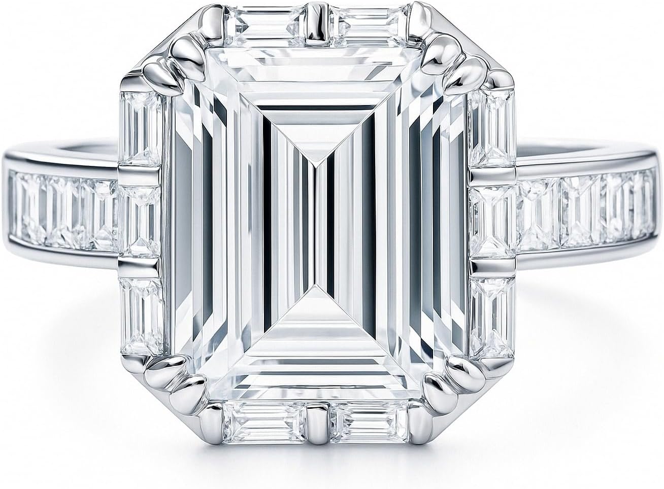 BERRICLE Sterling Silver Halo Art Deco Wedding Engagement Rings Statement for Women, Step Emerald Cut Cubic Zirconia CZ Ring