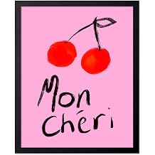 Monem Art Cherry Illustration Print - Mon Cheri Typography Poster - Wall Decor for Kitchen, Dining Room or Bedroom - 8x10 Unframed Wall Art by Talitha Mcqueen