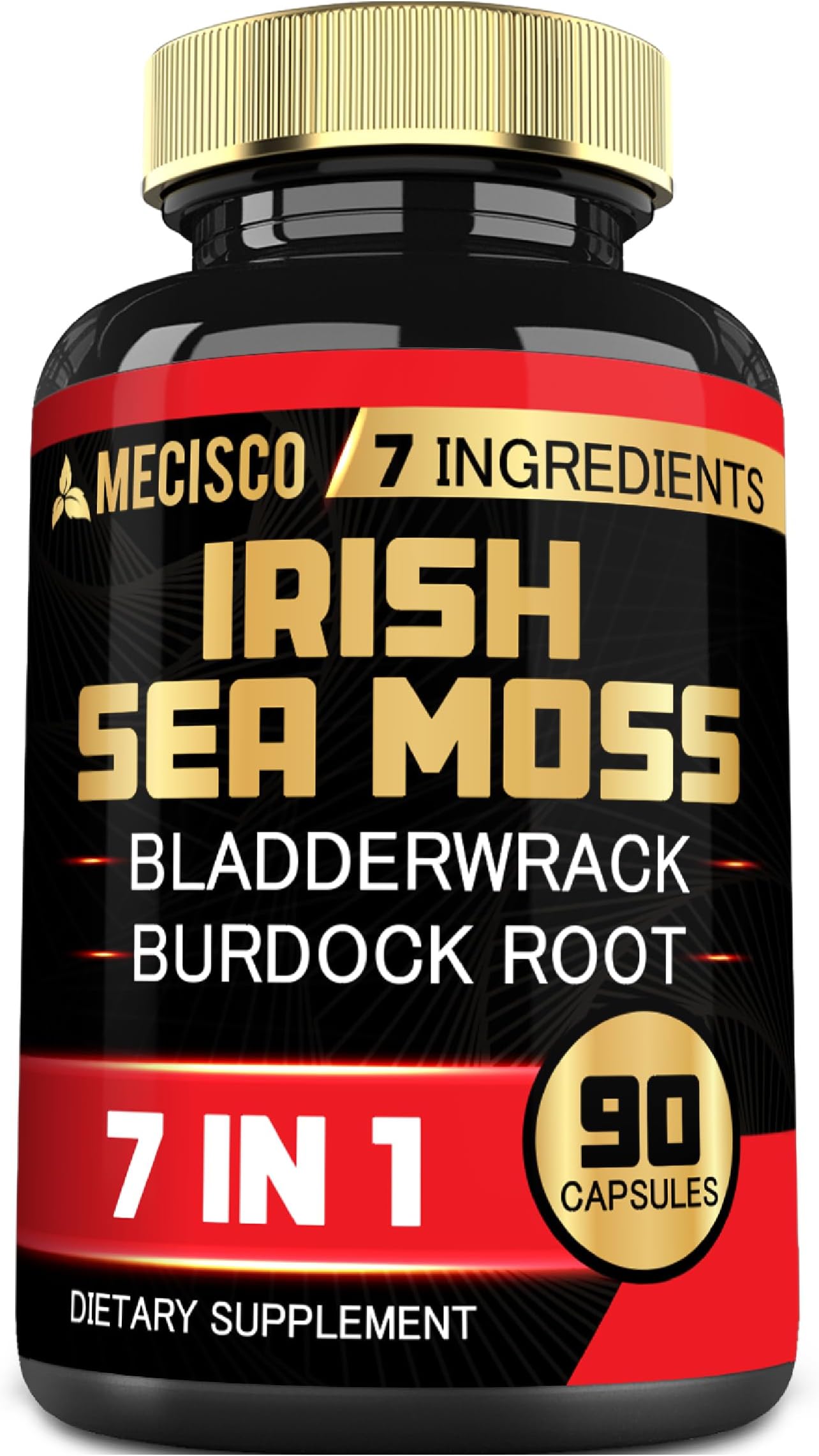Mecisco 7in1 Organic Irish Sea Moss Capsules 6750 Mg, Blended Organic Bladderwrack & Burdock, Turmeric, Apple Cider Vinegar, and Others - Immune, Thyroid, Skin & Body Support - 90 Caps 3-Month Supply