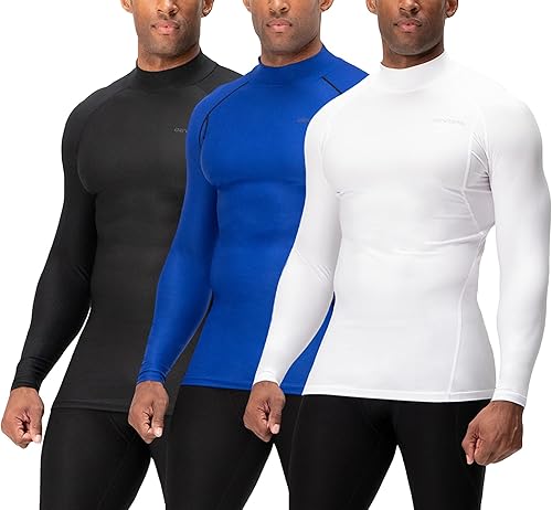 DEVOPS Paquete de 3 camisas de compresión atléticas de manga larga con cuello alto para hombre