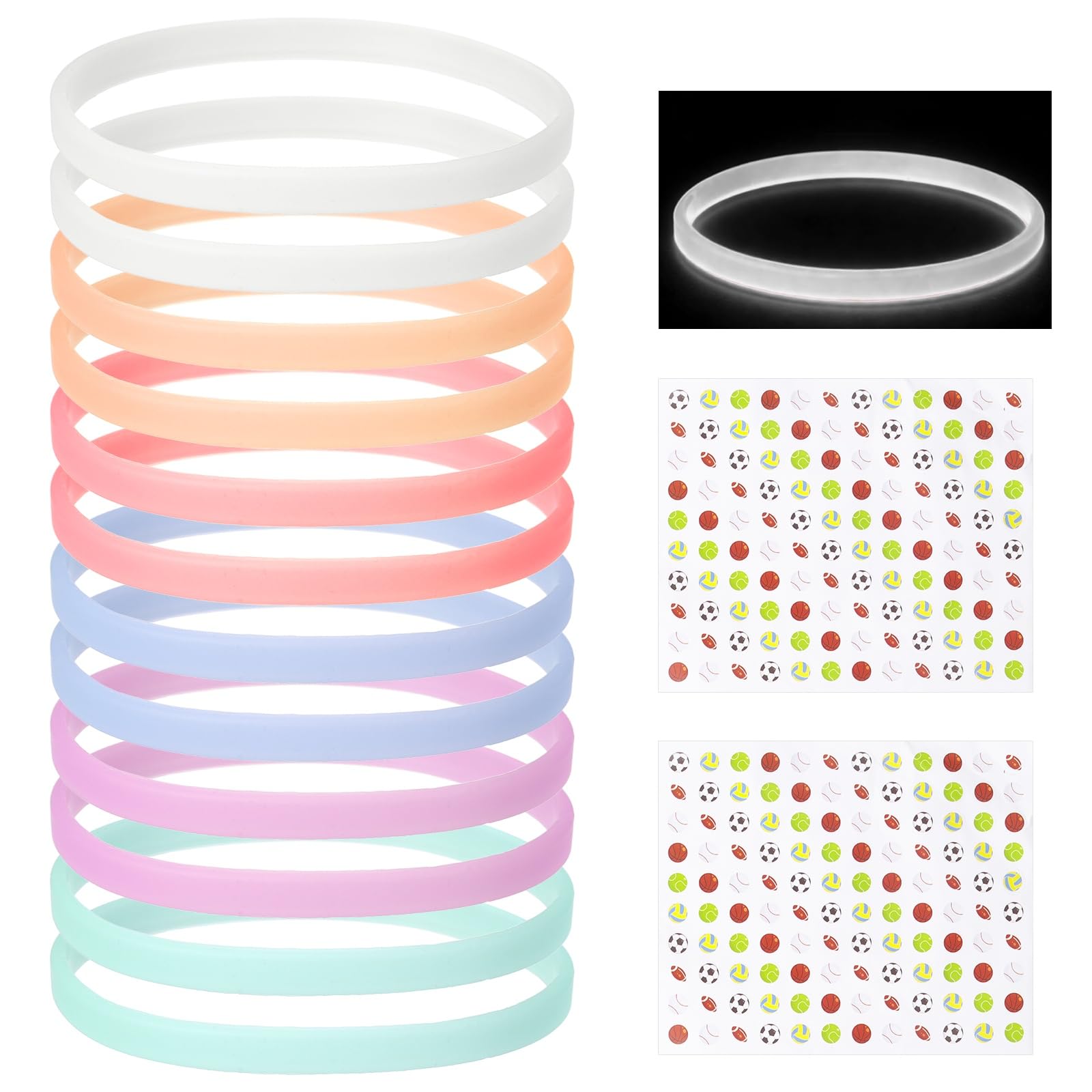 YELARXI Glow in the Dark Silicone Bracelets, Neon Rubber Wristbands Blank Rubber Bracelet with Sport Stickers 12 Pcs & Multicolored -Fitting For(Basketball/Men/Women/Party/Sports Training) โ image 1