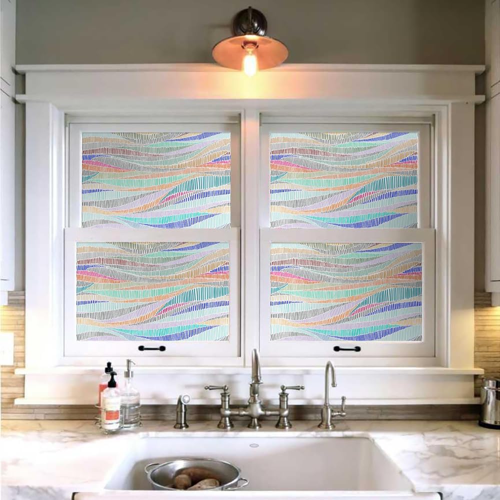 Colorful Geometrical Wave Mosaic Modern Peel and Stick Wallpaper Self Adhesive Removable Easy Peel Off Stick on Wall Paper for Bedroom Cabinet Renter Friendly