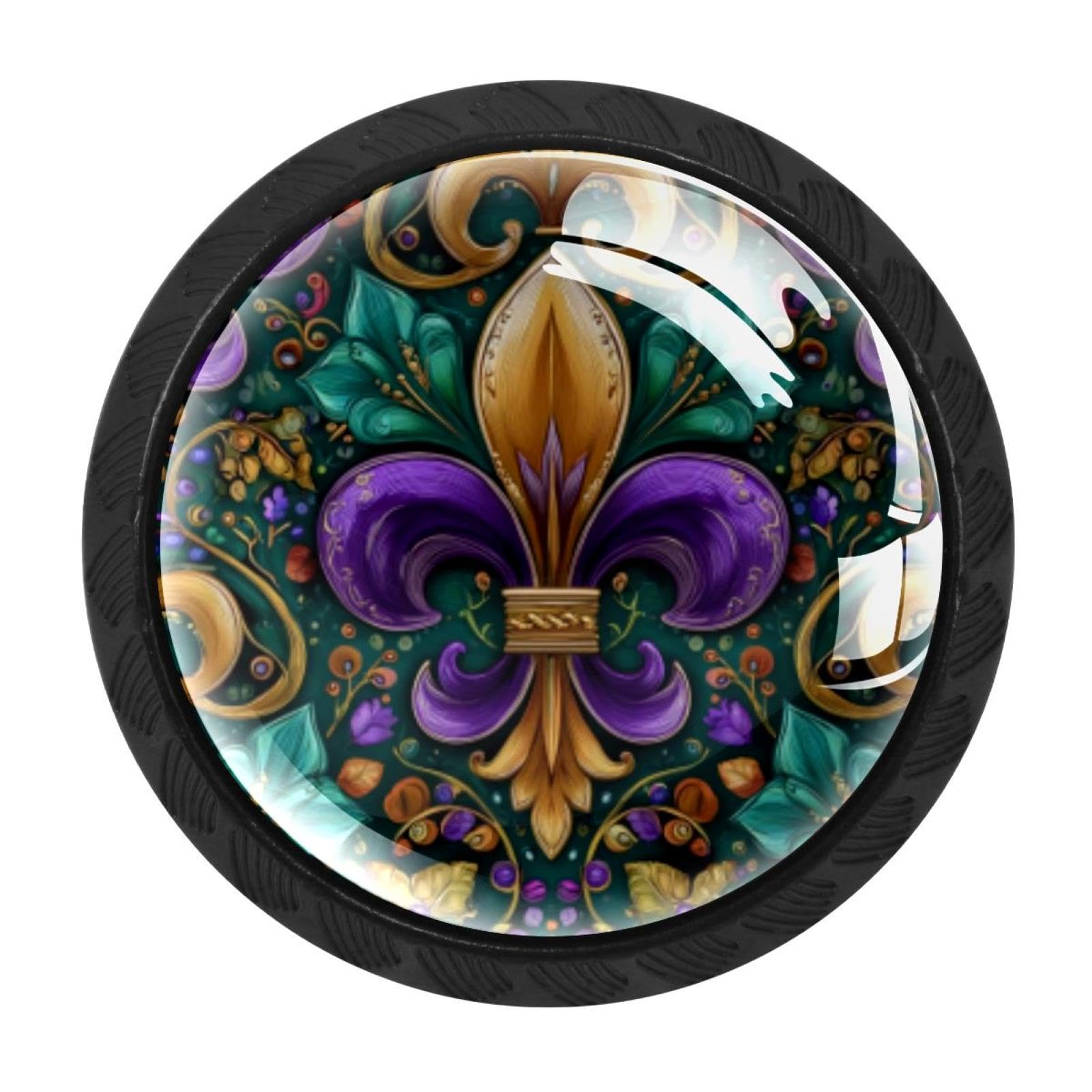 Chenzzzz Multicolored 04 Mardi Gras Fleur-De-Lis (3) Cabinet Knobs 4 Pieces Drawer Kitchen Cabinets Dresser Cupboard Wardrobe Unique Pulls Handles