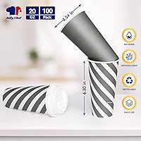 Vista 13 de JOLLY CHEF 100 Pack 12 oz Paper Coffee Cups, Disposable Printed Hot Cups with Lids for Home, Business, Restaurant and Cafe (Stripes and Grey)