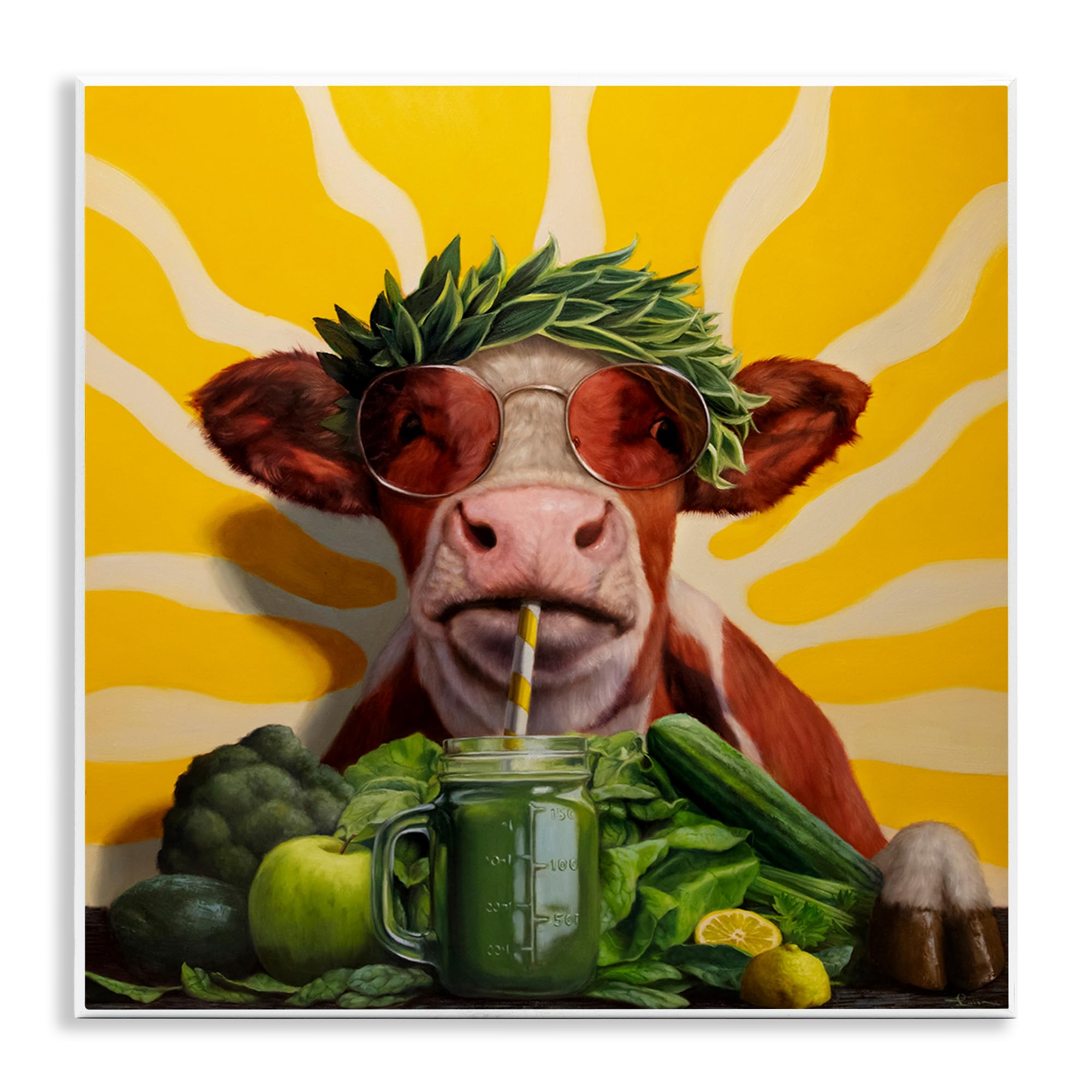 Stupell Industries Cow with Healthy Smoothie Wall Plaque Art Design by Lucia Heffernan
