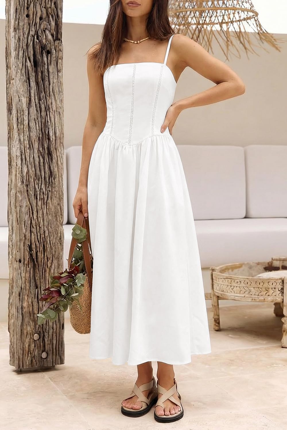 Naggoo Women's Summer Spaghetti Strap Cocktail Swing Dresses with Pockets